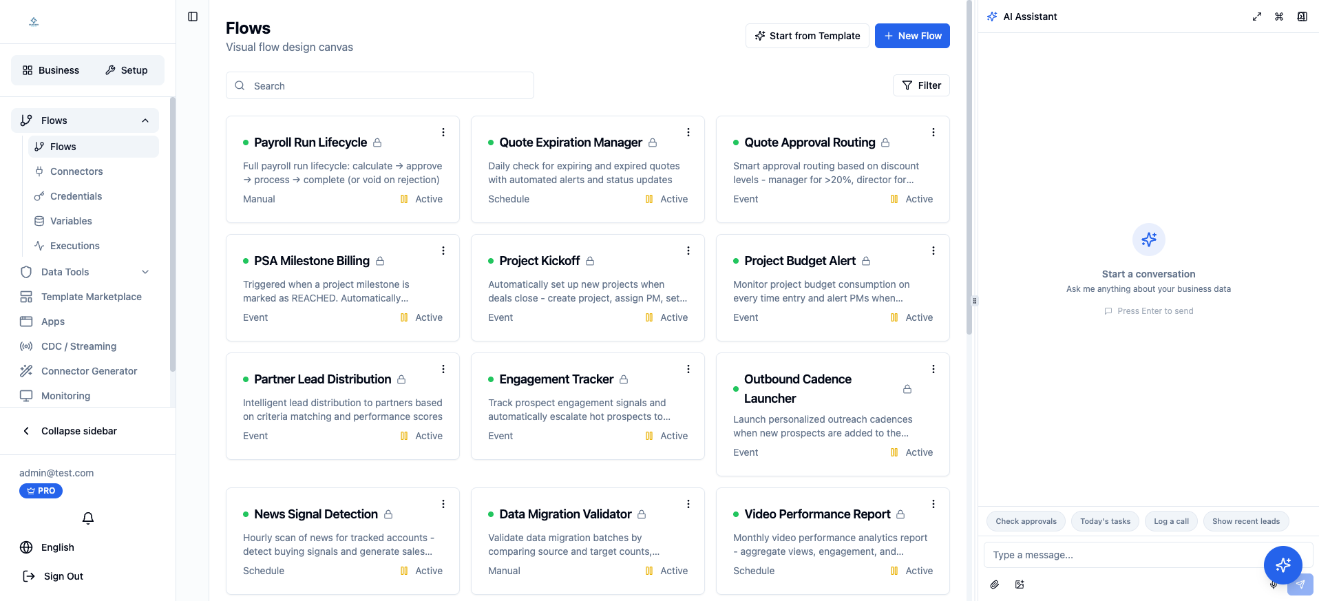 DAICISION platform — visual flow builder with AI assistant